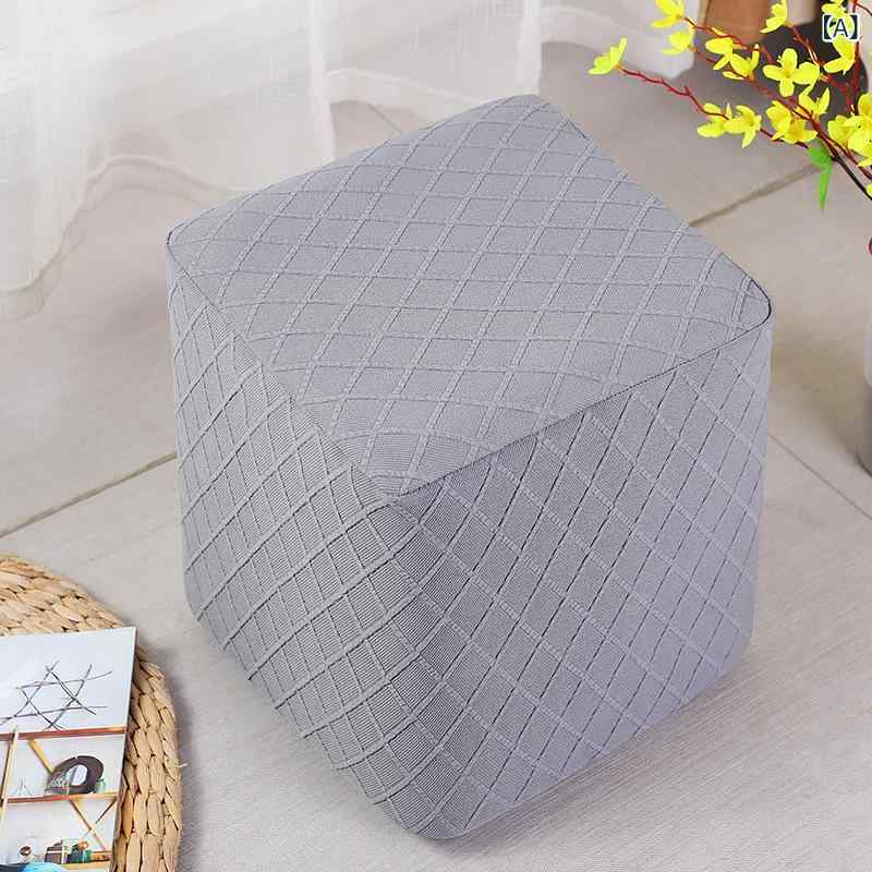 スツールカバー オットマンカバー ひし形模様 伸縮性 無地 四角 丸型 ドレッサー 玄関 ソファ モダン ..
