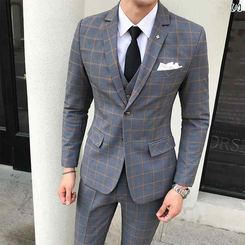 2個セット・スタイル: ファッションアーバン・主な素材: ビスコース85%・フィット: スリム・フロント: シングルブレスト2つボタン・ベント: センターバック・カラー展開: グレー、ブルー、ワインレッド・サイズ展開: S、M、L、XL、X...