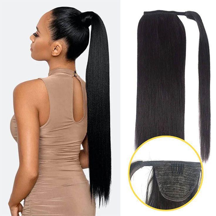 ウィッグ ポニーテール 人毛 ストレート つけ毛 巻き付けタイプ 自然 エクステンション ロング ヘアアレンジ 部分ウィッグ かつら コテ アイロン可能 ストレートヘア ブラック