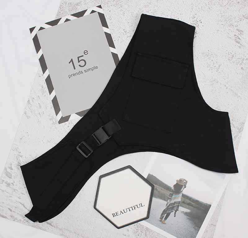 ベスト ユニセックス オリジナル 韓国 個性デザイン ストリートファッション タクティカル 軽量 機能的 取り外し可能 ジレ キャンバス ブラック カジュアル アメカジ