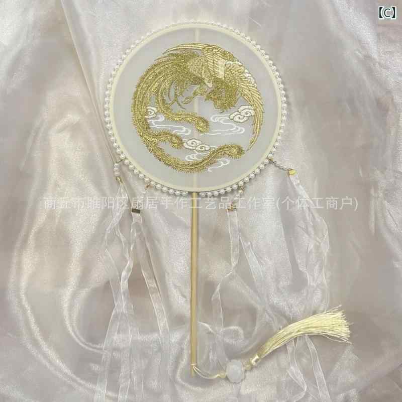 扇子 中国風 刺繍 団扇 古風 花 装飾品 漢服 チャイナドレス ダンス 舞台用 円形 ...