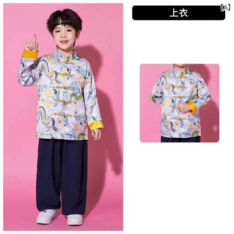 ダンス衣装 子供 キッズ 男の子 女の子 男女兼用 中国風 漢服 龍柄 ドラゴン柄 レトロ クラシカル 発表..