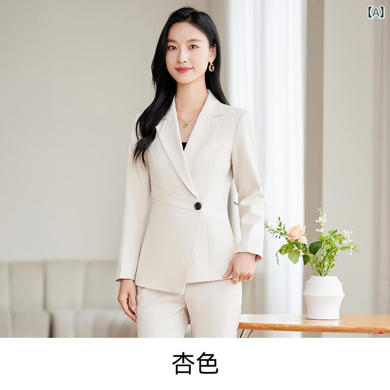 スーツ レディース 黒 セットアップ 春秋 ビジネス フォーマル オフィス 通勤 上品 エレガント 高級感 ジャケット ロングパンツ スラックス 長袖 ポリエステル素材 ワークウェア 管理職