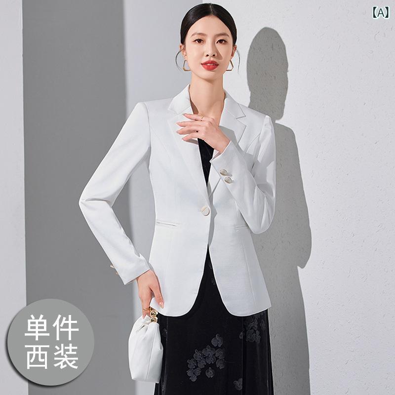 乐天商城 - テーラードジャケット レディース ピンク 春秋 高級感 上品 低身長向け ウエストシェイプ カジュアル 韓国ファッション ショート丈 スリムフィット 通勤 オフィス 長袖 無地 一粒ボタン ポリエステル