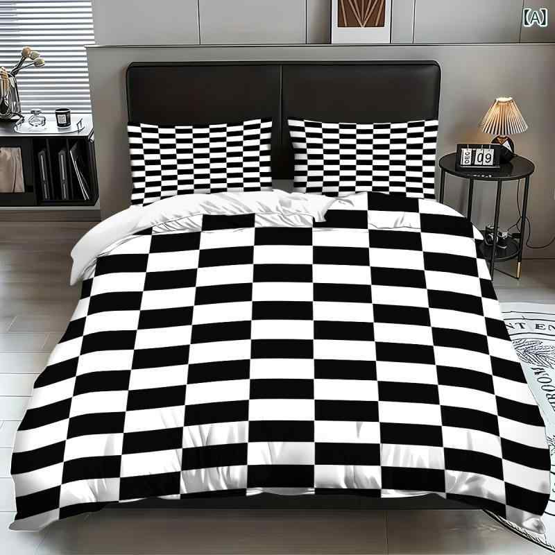 寝具セット 白黒チェック柄 3点セット 掛け布団カバー 枕カバー デジタルプリント ツイル織り シンプル..
