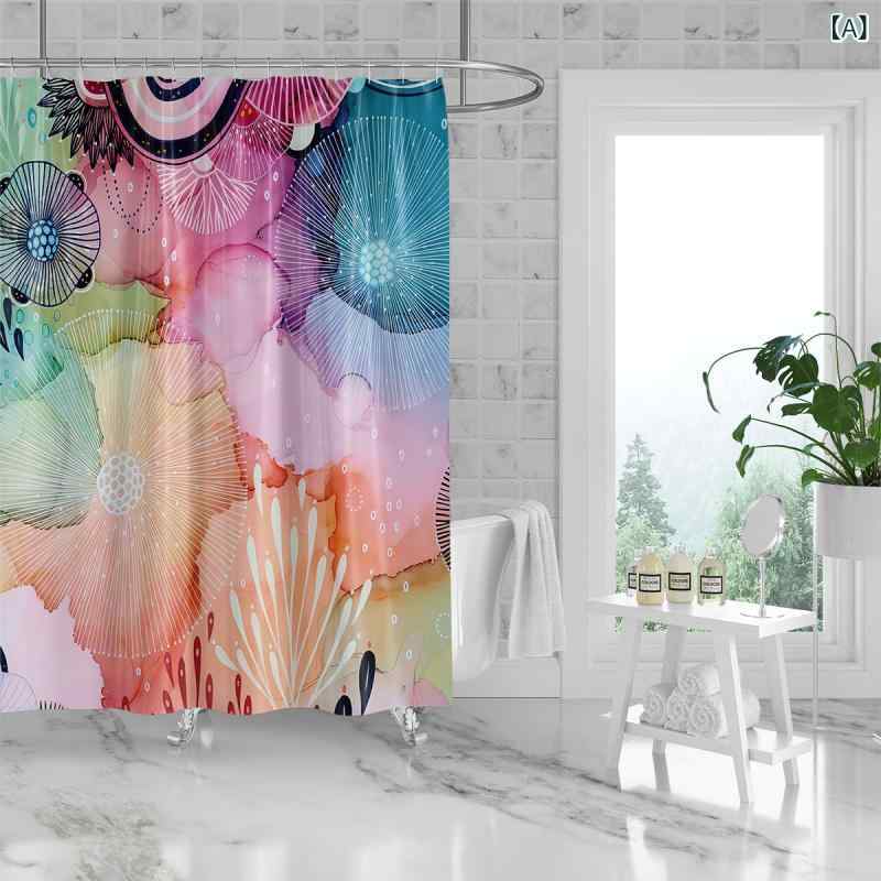 シャワーカーテン バスカーテン 幾何学模様 ジオメトリック柄 90g 防水生地 防水布 厚手 浴室 間仕切り..