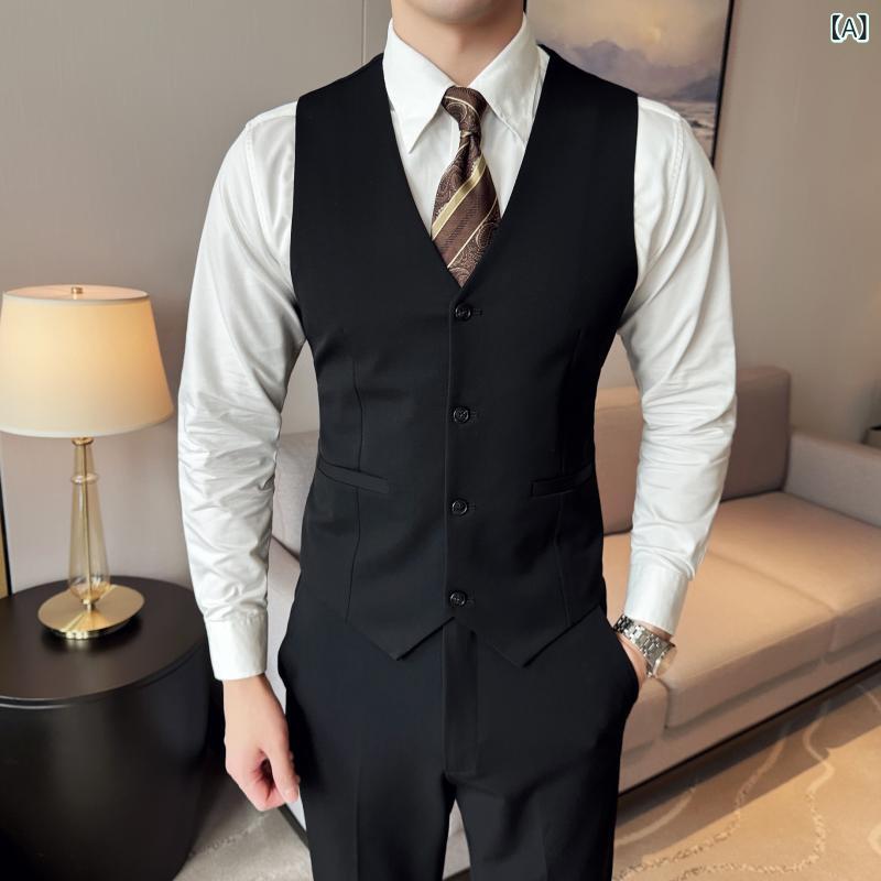Rakuten - セットアップ メンズ ベスト ジレ スラックス スリムフィット 細身 ビジネス オフィス 通勤 フォーマル 礼服 セレモニー 結婚式 二次会 新郎 伴郎 Vネック ノーアイロン イージーケア