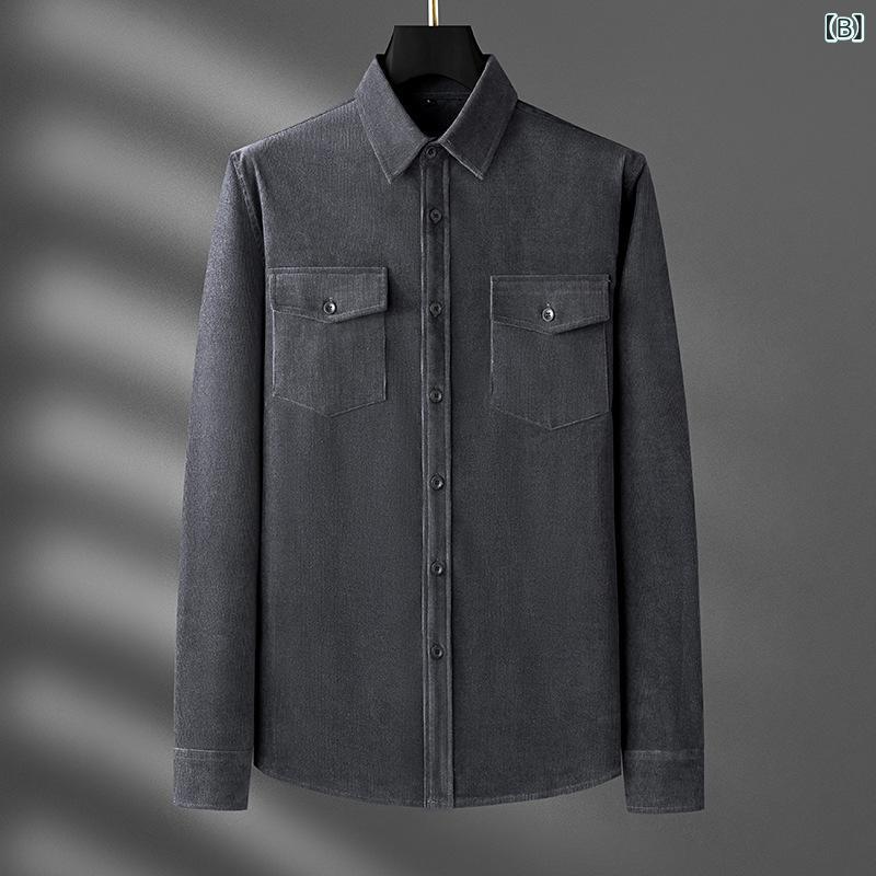 シャツ メンズ 男性用 高級感 ファッション ヴィンテージ コーデュロイ 秋冬 長袖 スリム 無地 着回し シャツジャケット トップス