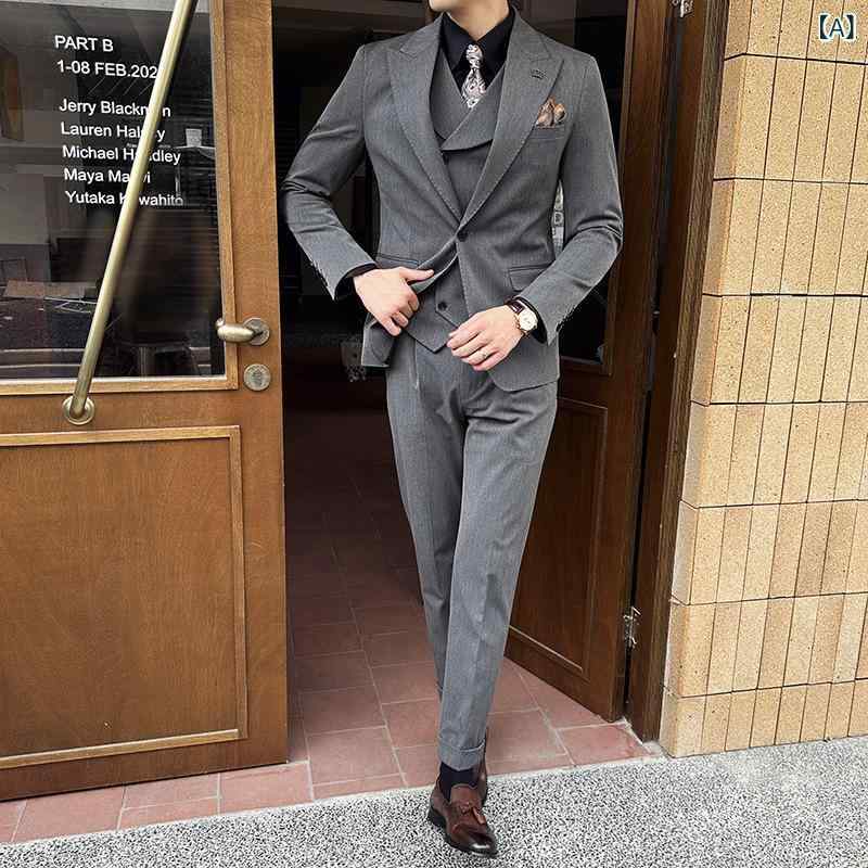 スーツ メンズ 男性用 大きいサイズ ビッグサイズ 1つボタン シングルボタン スリーピース 3点セット ビジネス 通勤 オフィス フォーマル 礼装 結婚式 新郎 ゲスト 冠婚葬祭 オールシーズン スリムフィット 細身 形態安定 しわになりにくい ポリエ