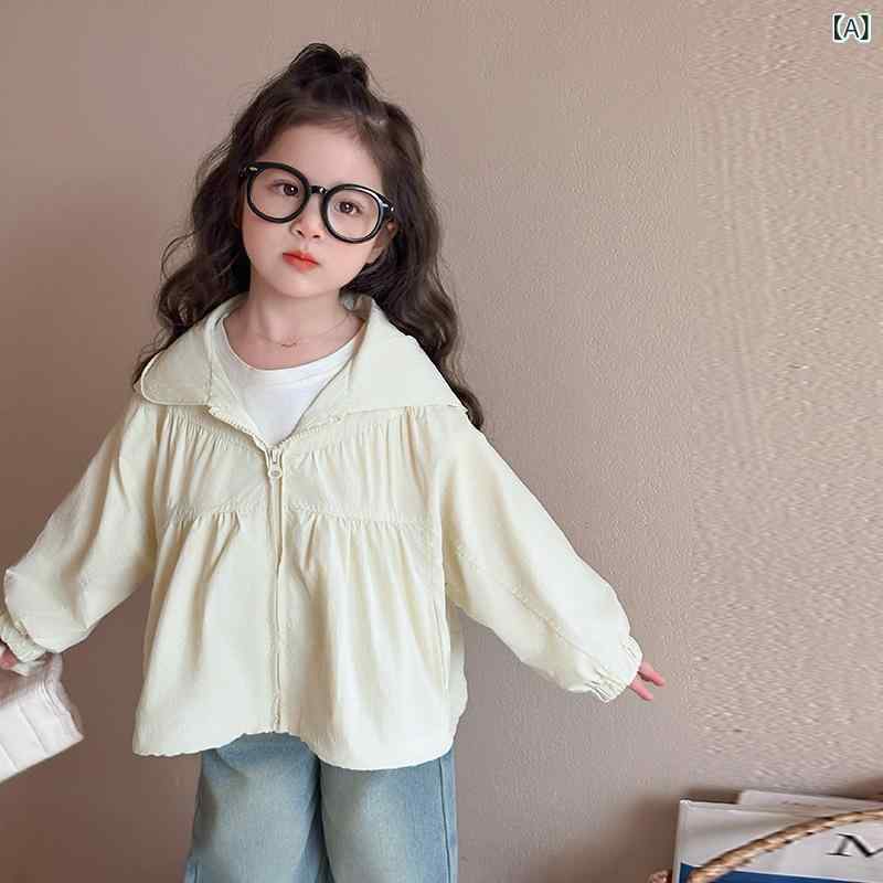 アウター 女の子 ジャケット ブルゾン ジャンパー フード付き ジップアップ 韓国風 おしゃれ カジュアル 春秋 ポリエステル 無地 クリームイエロー