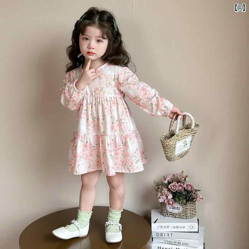 ワンピース 女の子 キッズ 幼児 小花柄 プリンセス風 ドレス Aライン フレア パフスリーブ おしゃれ かわいい ポリエステル混 綿混 ピンク 春夏 お出かけ