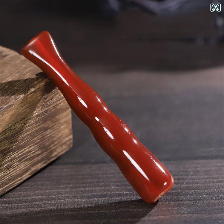 喫煙具 メンズ 男性用 天然石 赤瑪瑙 煙草パイプ マウスピース シガレットホルダー フィルター 高品質 ..