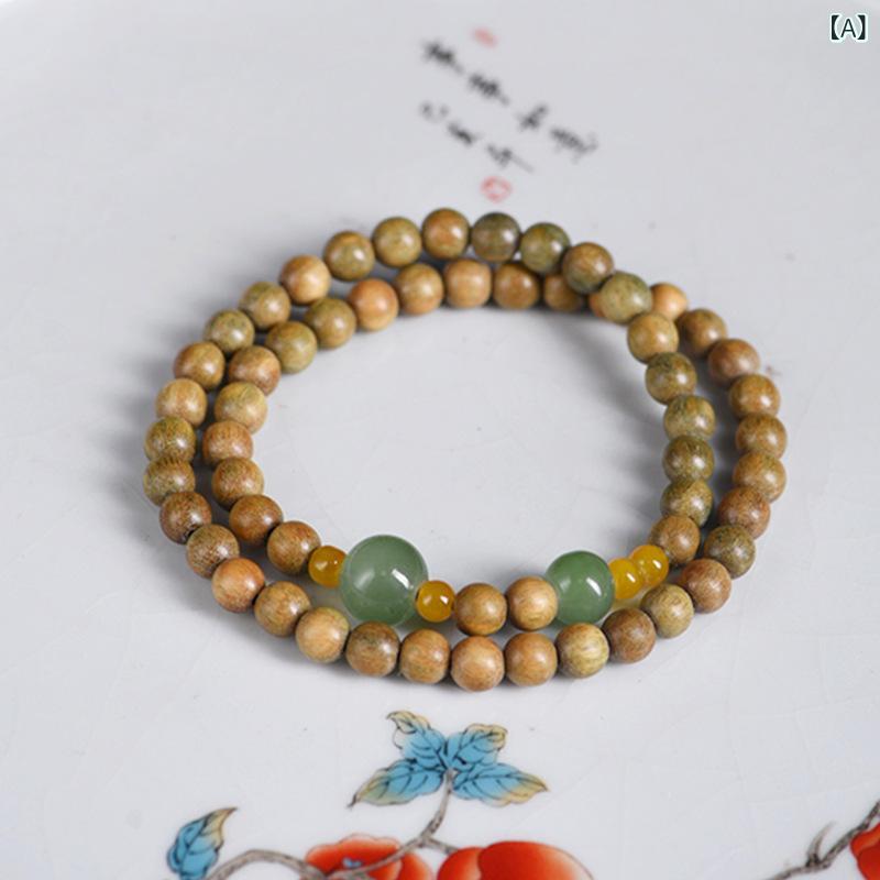 ブレスレット 男女兼用 メンズ レディース 緑檀 天然木 ウッドビーズ 隔珠 セパレートビーズ 二重巻き ..