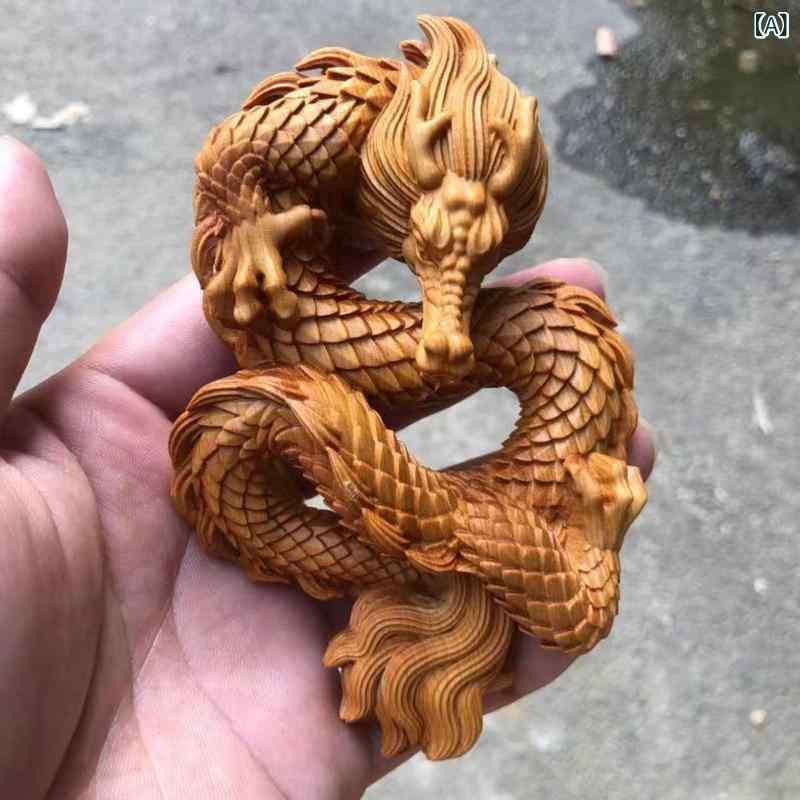 木彫り 置物 オブジェ 黄楊木 つげ 崖柏 彫刻 透かし彫り 飛龍 神龍 瑞獣 縁起物 東洋龍 精巧 手作り インテリア装飾 新中華風