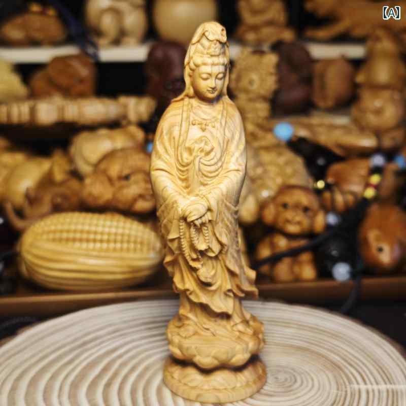 置物 銘木 崖柏 木彫り 観音像 龍 数珠 精巧な仏像 開運 厄除け 縁起物 お守り アジアンテイスト インテリア リビング 書斎 木製 工芸品 飾り 装飾 オブジェ