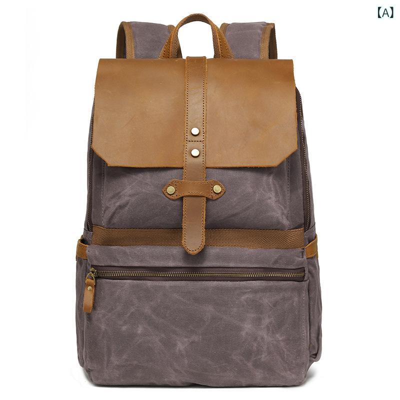 リュックサック ユニセックス 男女兼用 アウトドア 登山 旅行 通学 通勤 ビジネス 学生 大容量 キャンバス 帆布 本革 クレイジーホースレザー レトロ ヴィンテージ 通気性