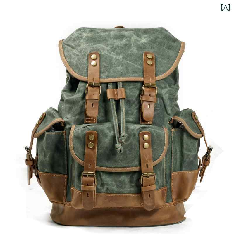 リュックサック 男女兼用 レトロ ヴィンテージ 大容量 防水 キャンバス 帆布 本革 レザー カジュアル アウトドア 旅行 通勤 通学 スクールバッグ おしゃれ 普段使い
