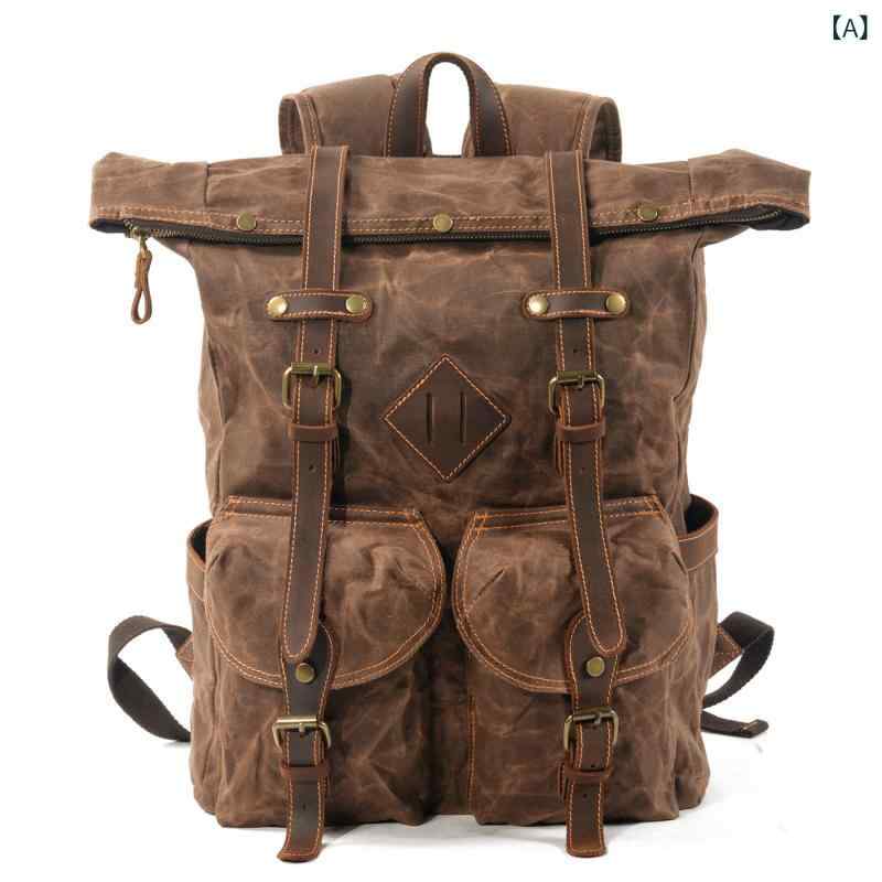 ・容量: 20-35L・素材: 帆布・機能: 通気性、防水性、耐摩耗性、耐震性、負荷軽減・柄: パッチワーク・裏地素材: 綿・背面システム: 湾曲ショルダーストラップ・カラー展開: コーヒー、ダークグリーン・対象性別: 男性・利用シーン: アウトドア