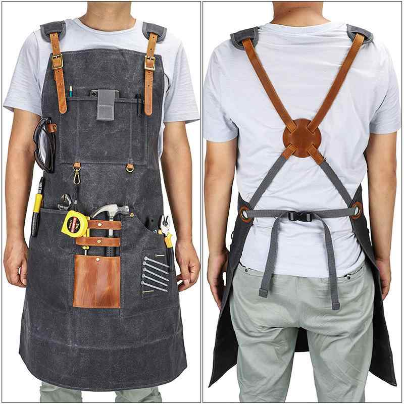 Other - エプロン メンズ 帆布 キャンバス 多機能ポケット 袖なし 防水 防油 理容師 美容師 大工 木工 作業用 ワークエプロン アメリカンカントリー アメカジ 綿 コットン カーキ ダークグレー