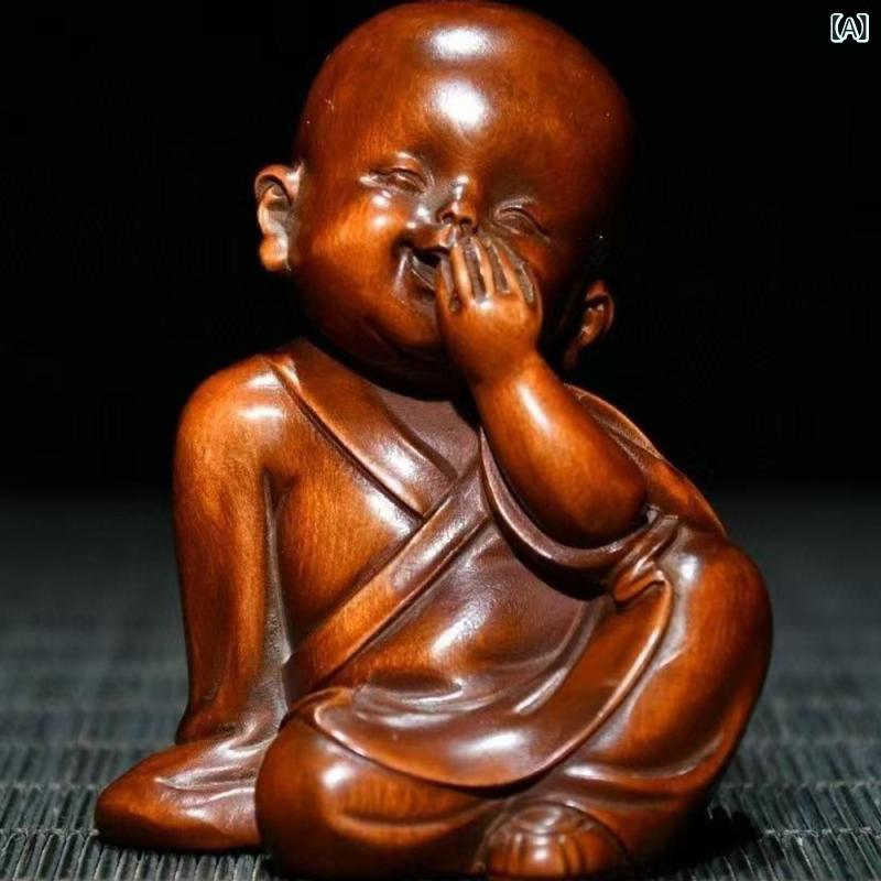 置物 ツゲ材 三猿和尚 小僧 仏像 木彫り 古風 座禅 3体セット 卓上 デスク 車内 インテリア オブジェ 飾り物 ギフト プレゼント