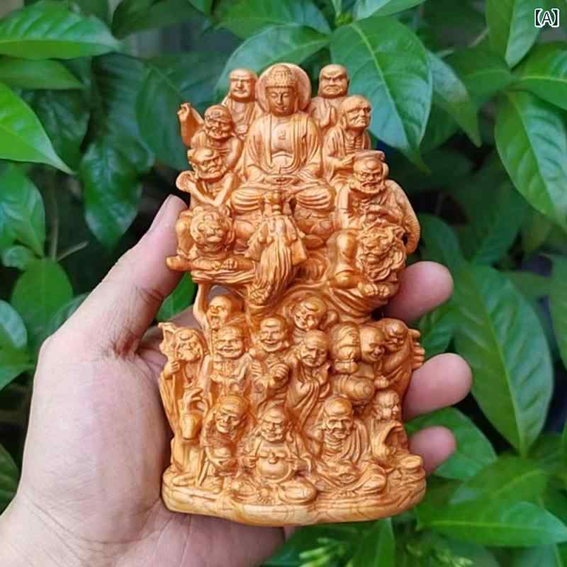 置物 銘木 崖柏 無垢材 精巧 木彫り 手彫り 十八羅漢 如来拝謁像 仏像 仏様 仏具 オブジェ インテリア ..