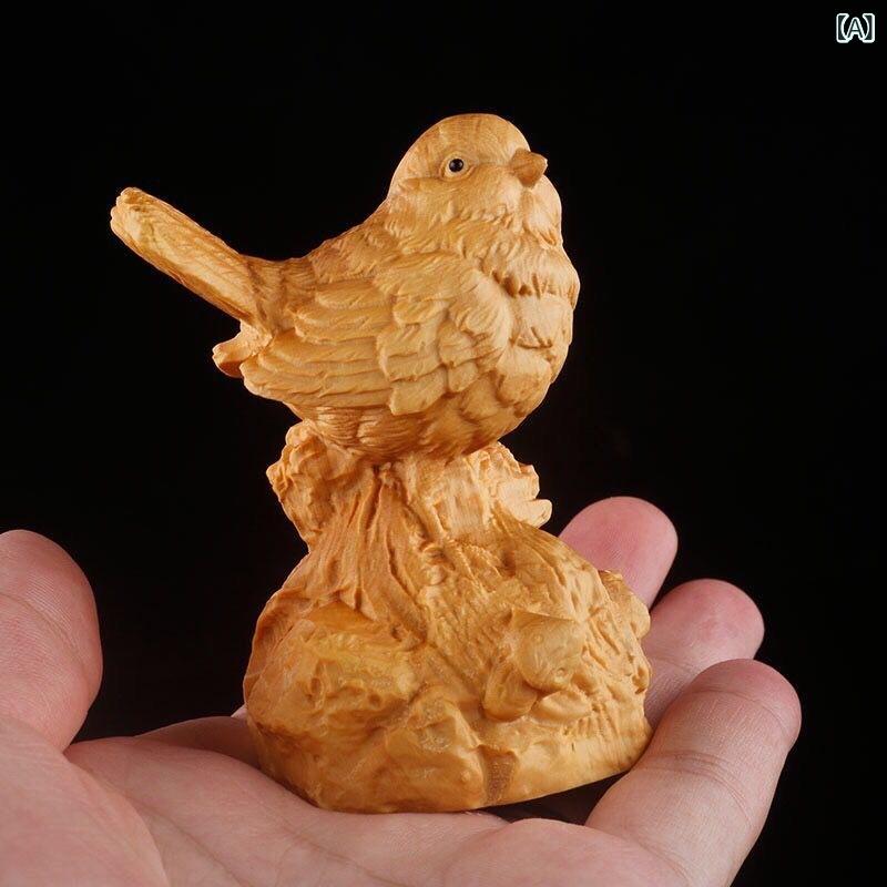 置物 カササギ 太行崖柏 無垢材 木彫り かわいい オブジェ インテリア 幸福招来 縁起物 開運 モダンアジアン リビング飾り 8cm