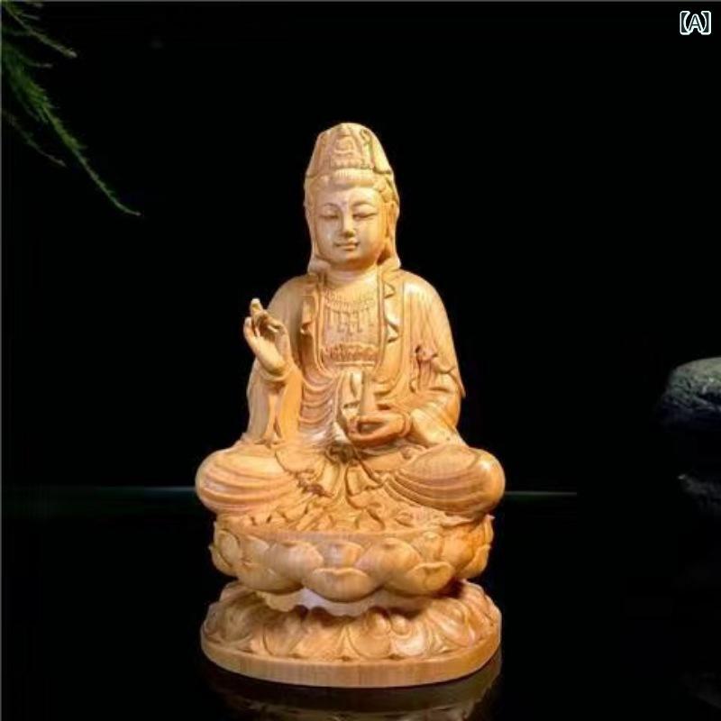仏像 置物 檜柏木彫り 無垢材 座蓮 観音菩薩 リビング 玄関 インテリア オブジェ 開運招福 無病息災 運気向上 縁起物