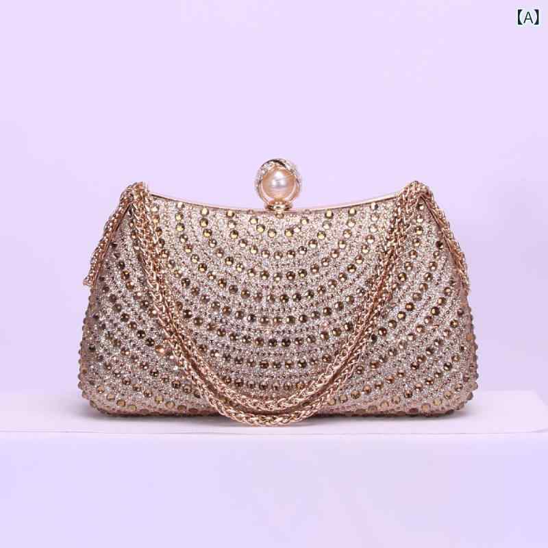 クラッチバッグ 半円型 レインボー 両面ラインストーン ダブルチェーン パーティー 結婚式 二次会 イブニング 手提げ フォーマル レトロ ポリエステル ゴールド シルバー シャンパン ブルー(x3)