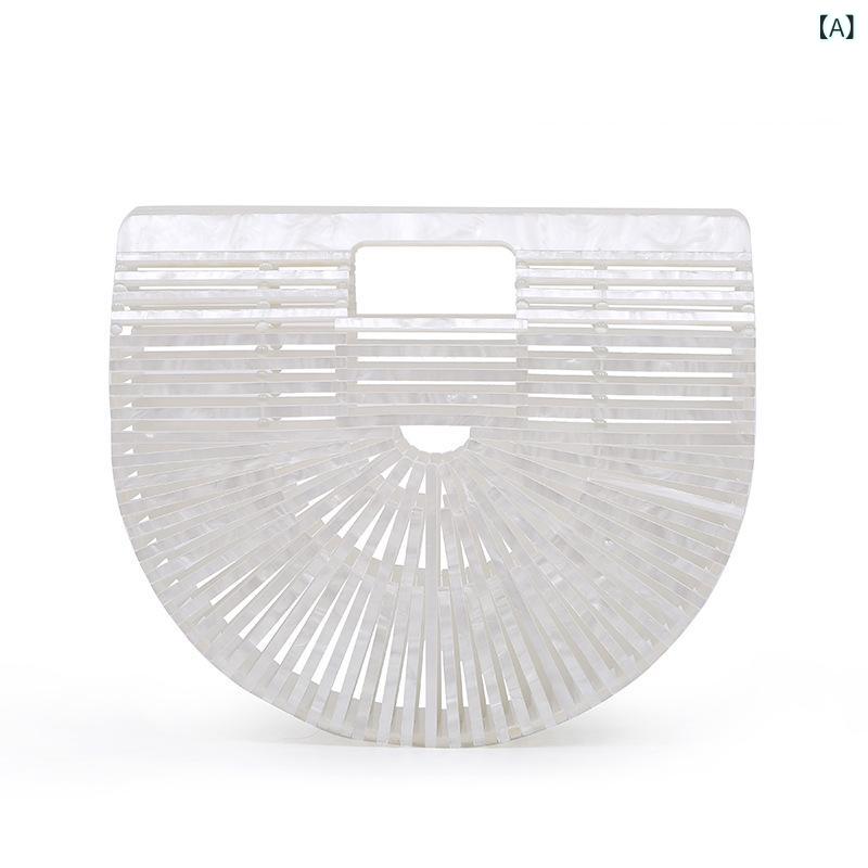 バッグ レディース アクリル素材 手編みかご 丸型 ストライプ クラッチバッグ パーティ フォーマル デイリー 欧米風 レトロ 春夏(x2)