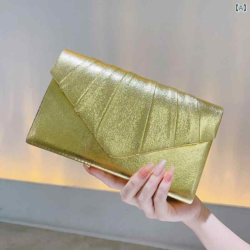クラッチバッグ レディース パーティー 結婚式 二次会 フォーマル イブニング お呼ばれ エナメル 光沢 PUレザー 高見え ミニ スクエア型 封筒型 チェーンストラップ マグネット開閉 マットゴールド エレガント 上品 華やか カジュアル