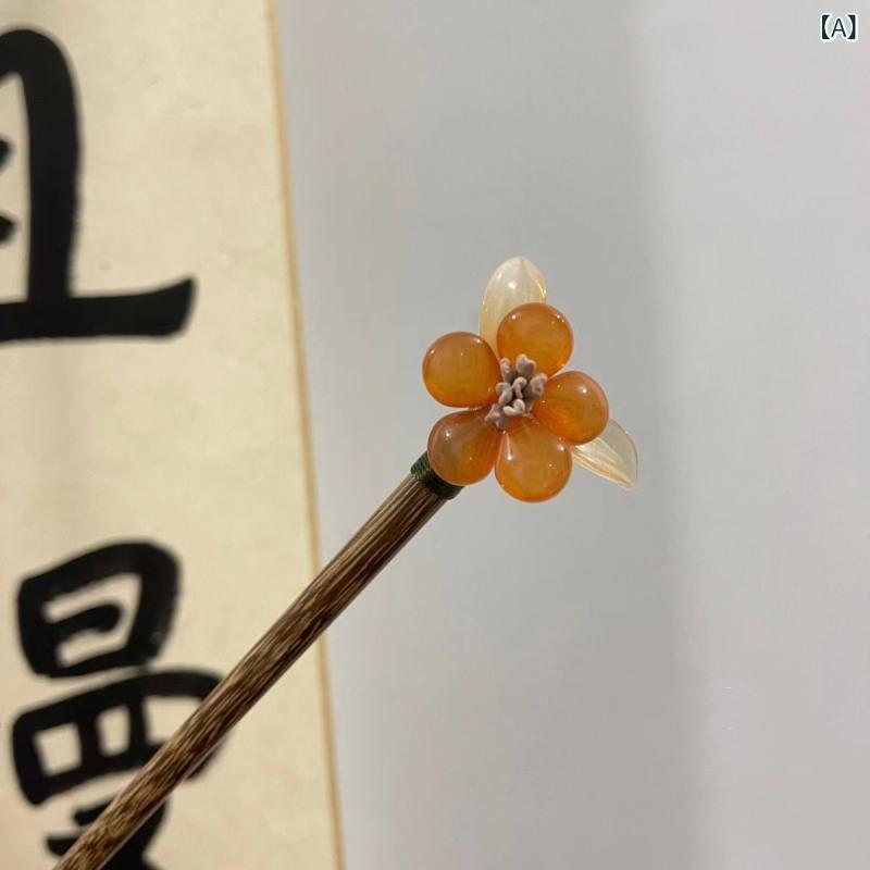 髪飾り 柿の花 簪 木製 オリジナル ハンドメイド フラワー 個性的 レトロ 古風 新チャイナ風 漢服 和装..
