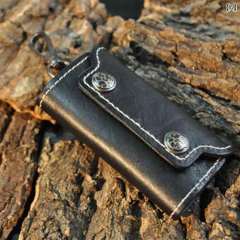 キーケース メンズ シンプル レトロ ヴィンテージ カジュアル 植物タンニンなめし本革 レザー 車用 スマートキーカバー 汎用 キーホルダー ブラック コーヒー キャメル