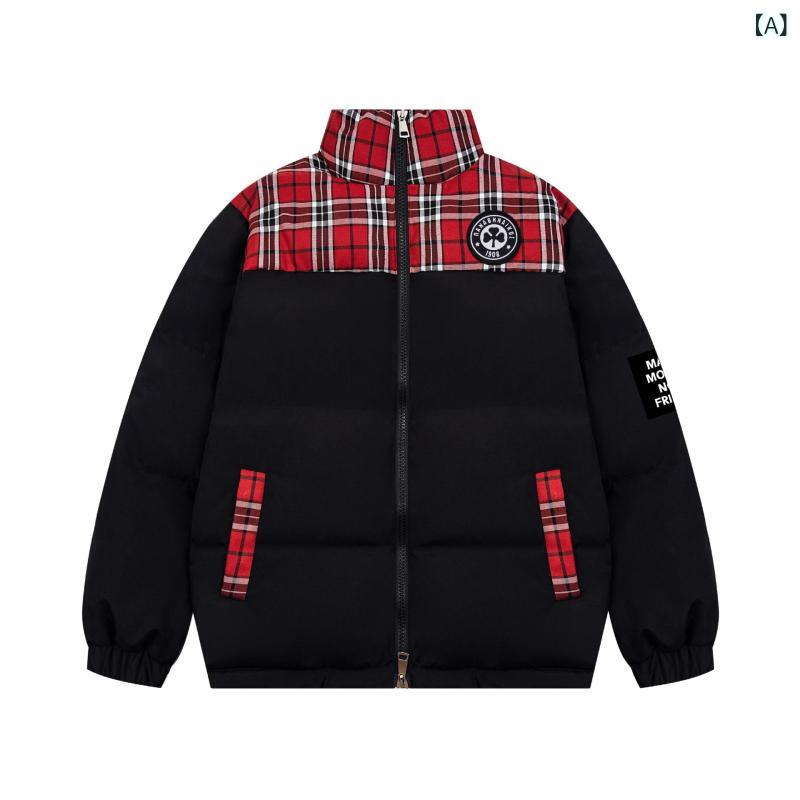 中綿ジャケット ユニセックス ストリート アメカジ 切り替え バイカラー アルファベットプリント 厚手 中綿入り 冬 防寒 ゆったり オーバーサイズ ルーズ カジュアル アウター