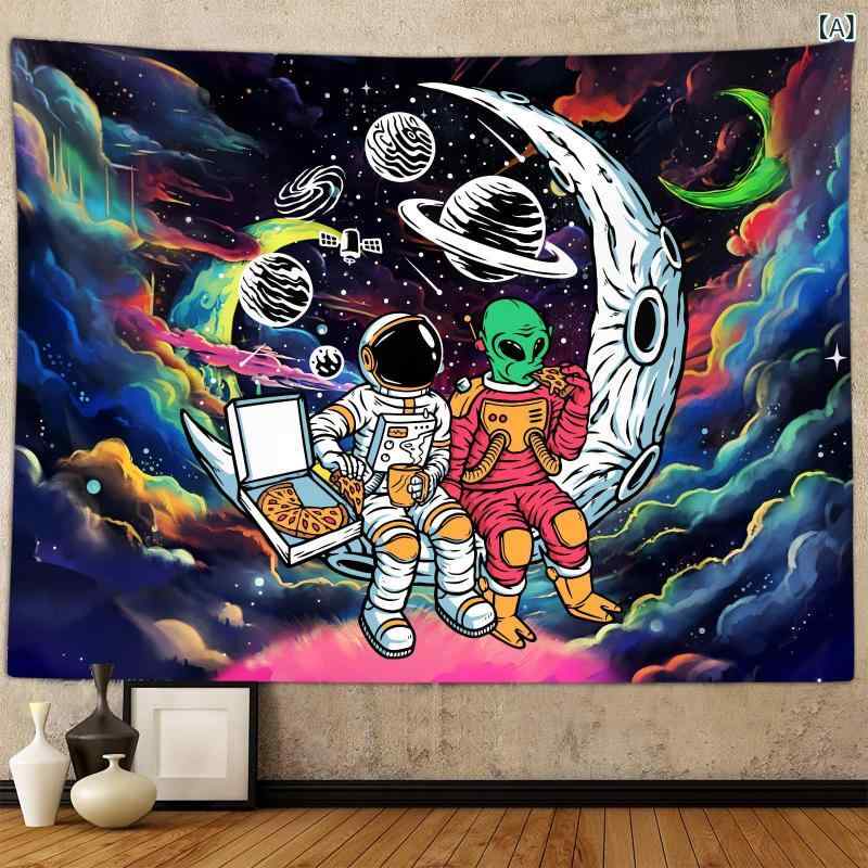 タペストリー 男性用 宇宙飛行士 エイリアン 幻想的な宇宙空間 クールな星々 アート 壁掛け ウォールデコ インテリア おしゃれ 寝室 リビング 書斎 子供部屋 ポスター ポリエステル 長方形