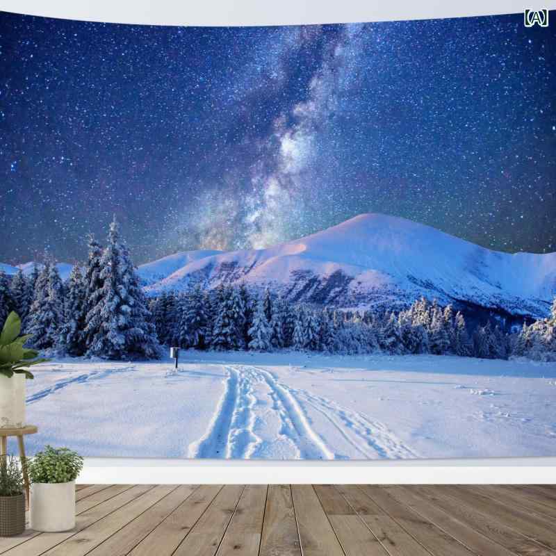 タペストリー 星空 雪山 松林 北欧風 壁掛け ウォールデコ インテリア 部屋飾り リビング 寝室 ワンルーム 寮 おしゃれ 美しい 幻想的 癒し ポリエステル 長方形