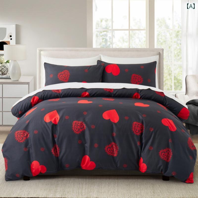 掛け布団カバー ブラック ハート ペイズリー柄 北欧風 寝具 3点セット ポリエステル ピーチスキン加工 洗える ベッドリネン おしゃれ モダン(x10)