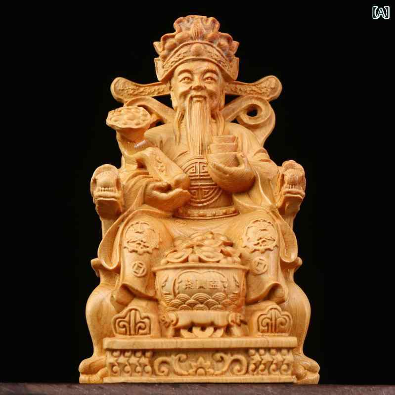 置物 黄楊木 彫刻 文財神 財帛星君 聚宝盆 財宝盆 元宝 オブジェ 開店祝い 開業祝い 事業繁栄 商売繁盛..