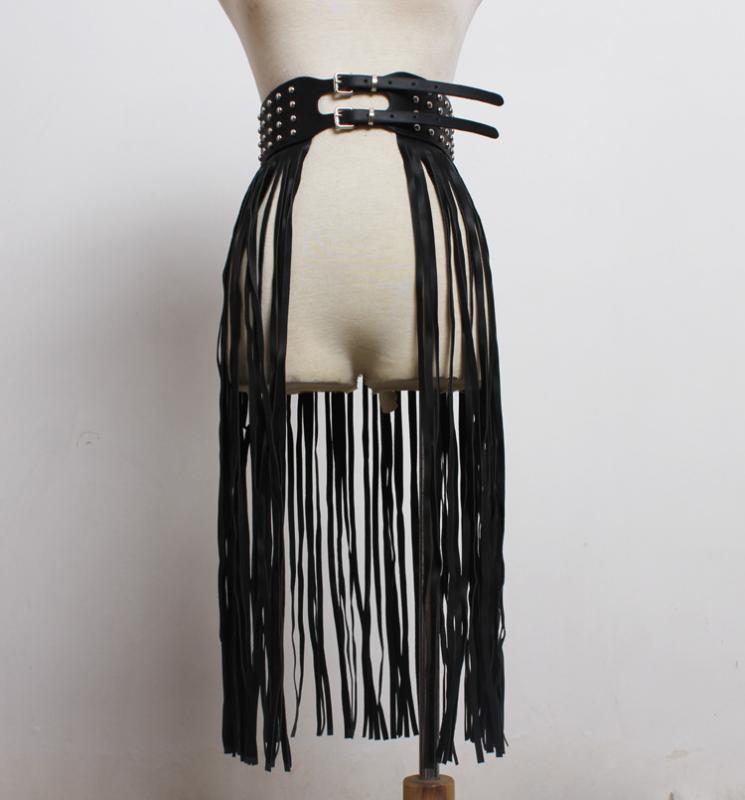 コルセットベルト レディース 人気 おしゃれ ロングタッセル フリンジ スタッズ 編み込み フェイクレザー ブラック サッシュベルト ワイドベルト ウエストマーク 女性用 ファッション