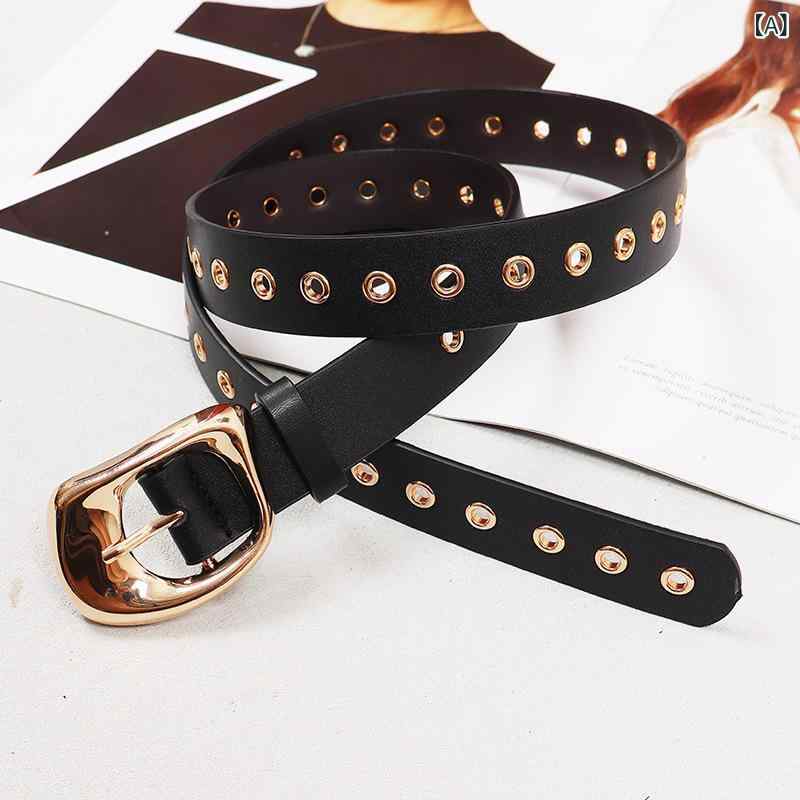 ベルト 男女兼用 Y2Kファッション ダークスタイル スタッズ リベット パンク ロック ストリート系 ウエストマーク PUレザー ピンバックル セーター コート デニム ジーンズ カジュアル 春夏