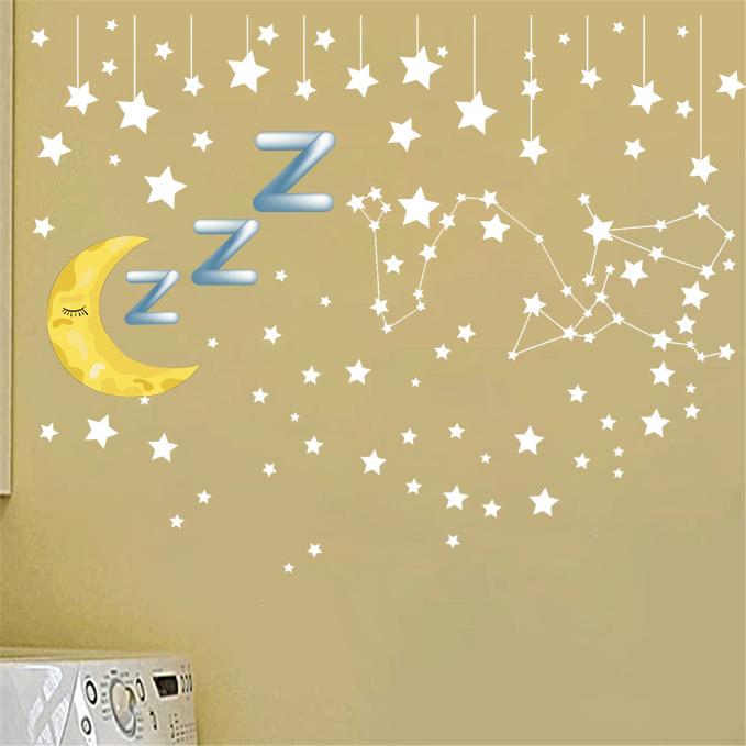 乐天商城 - ウォールステッカー キッズ 子供部屋 星 月 夜空 剥がせる 簡単 PVC 壁シール 寝室 ベッドルーム 模様替え デコレーション インテリア