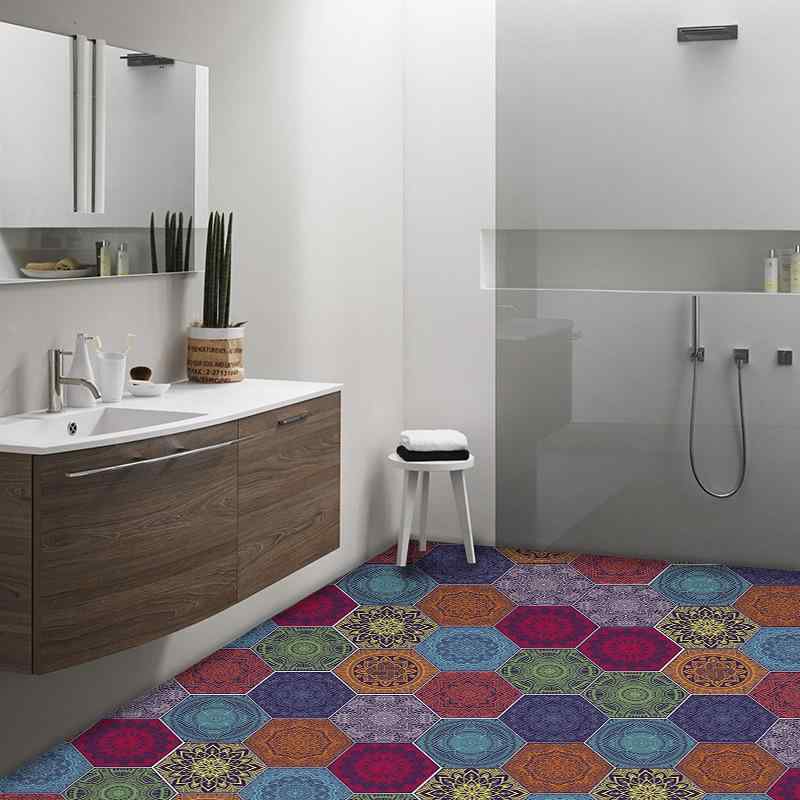 タイルシール 六角形 アラビア模様 PVC製 ウォールステッカー フロアシート リメイクシート 滑り止め 防湿 防汚 防カビ 浴室 キッチン リビング 玄関 洗面所 トイレ 簡単DIY 賃貸 混合色 マルチカラー