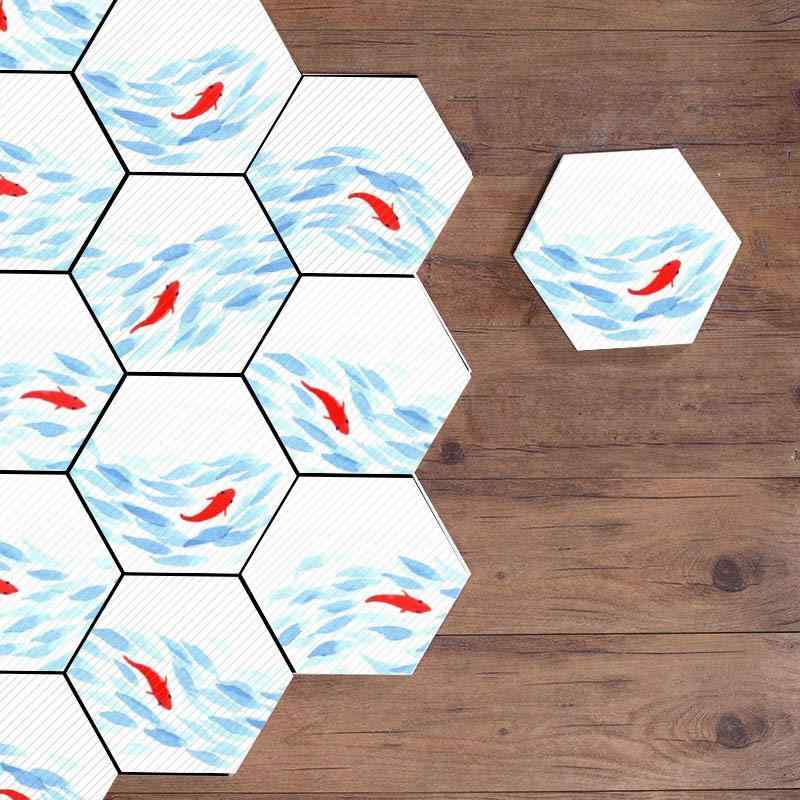ウォールステッカー 六角形 チャイナ風 幾何学抽象デザイン 水彩画 墨絵アート 貼って剥がせる DIY 組..