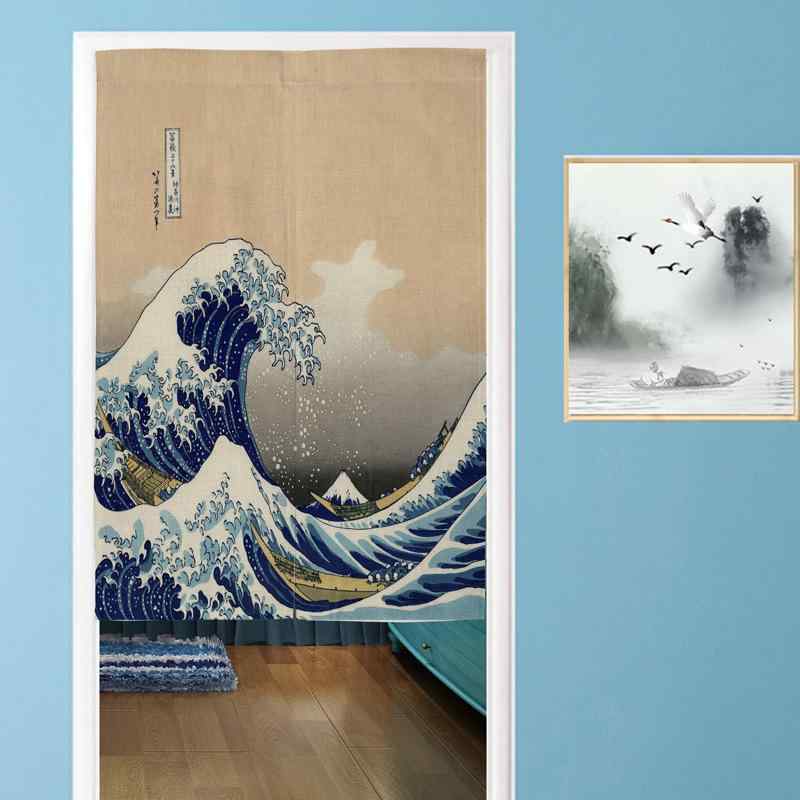 のれん 和風 浮世絵 神奈川沖浪裏 デザイン おしゃれ 目隠し 間仕切り 玄関 リビング 寝室 ダイニング キッチン 書斎 廊下 店舗 商業施設 インテリア ポリエステル生地