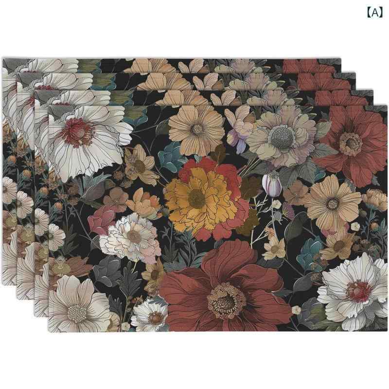 ランチョンマット ボヘミアン スタイル レトロ カントリー ファームハウス 田舎風 リネン 麻 ポリエス..