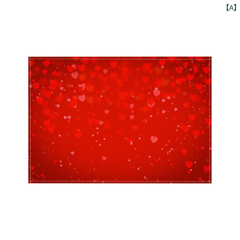 ランチョンマット 食卓マット テーブルマット バレンタインデー 赤色 レッド ハート柄 ポリエステル製 ..