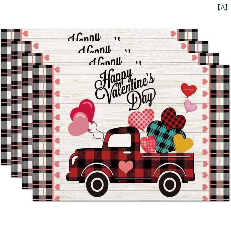 ランチョンマット バレンタインデー キッチン パーティー 食卓 リビング ダイニング 装飾 麻 ポリエステル アメリカン スタイル 30x45cm(x4)