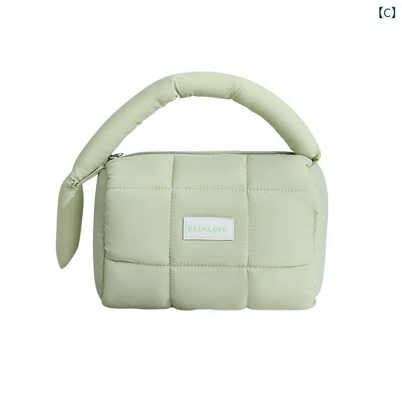 トートバッグ ユニセックス パフィ 中綿入り キャンディカラー 大容量 軽量 コスメ スマホ収納 多機能ポーチ デイリーユース ポリエステル 秋冬