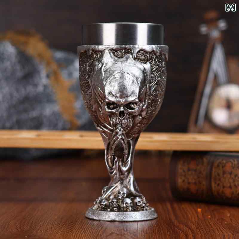 グラス スカル 髑髏 ワイングラス 樹脂 ステンレス製 立体 ドクロ ゴブレット 個性的 ユニーク ゴシッ..