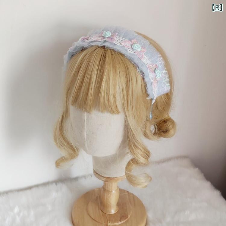 narukiのカチューシャ キッズ 女の子 ベビー 髪飾り 頭に優しい 痛くない レース素材 蝶々 バタフライ パール フラワー かわいい フェミニン パステルカラー ピンク ブルー パープル ヘアバンド ヘアアクセサリー 春夏｜アングル2