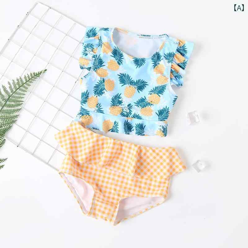 水着 女の子 セパレート 子供 ジュニア フリル スカート プリンセス風 スイムウェア スクール水着 チェック柄 花柄 イエロー